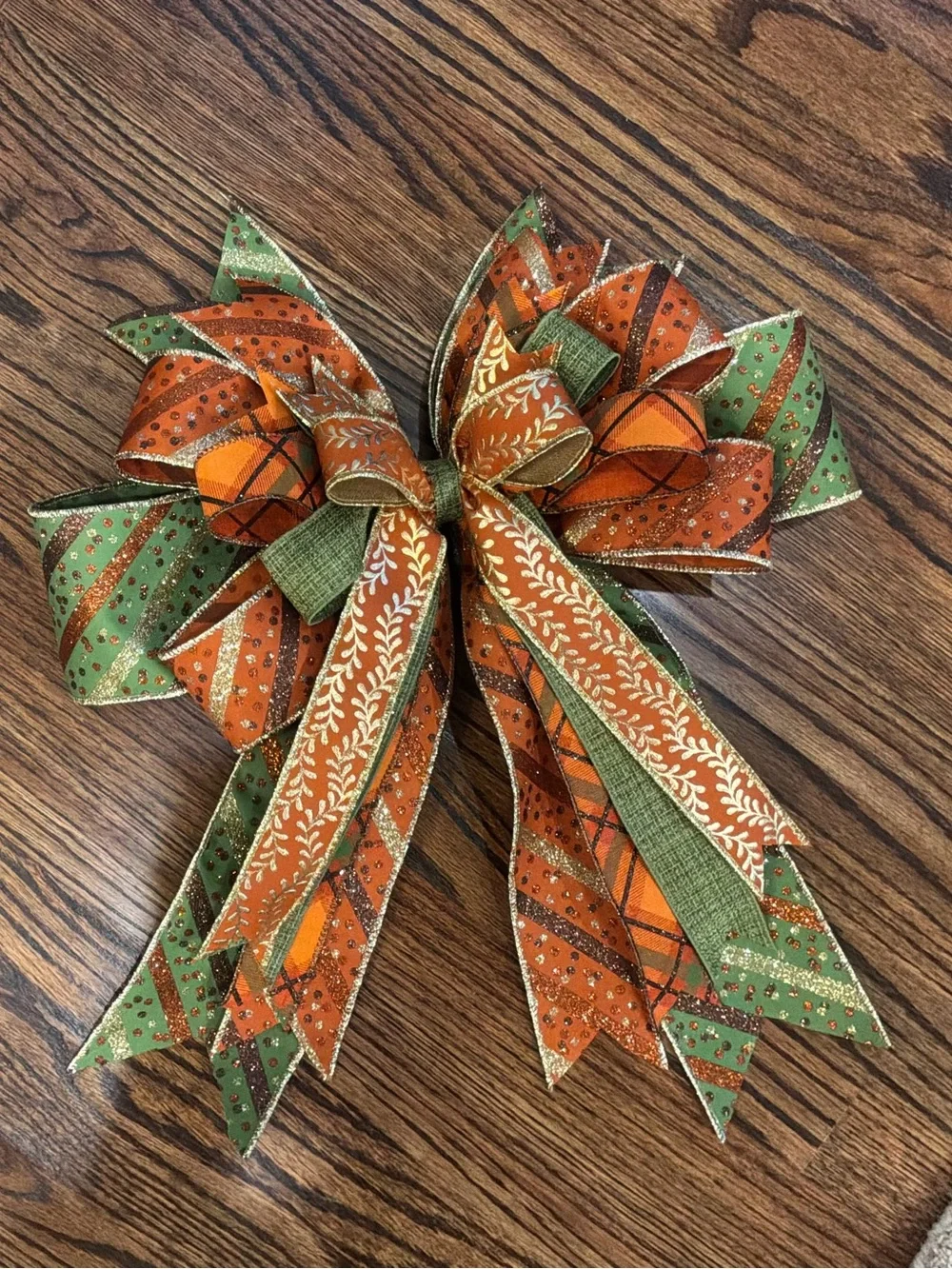 Festive Orange & Green Holiday Garland Bow - Unbranded